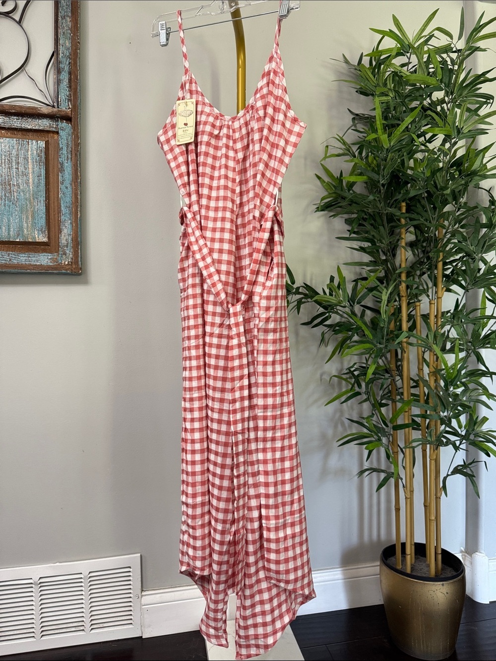 Buenos Ninos Red & White Gingham cropped romper jumpsuits NWT XL